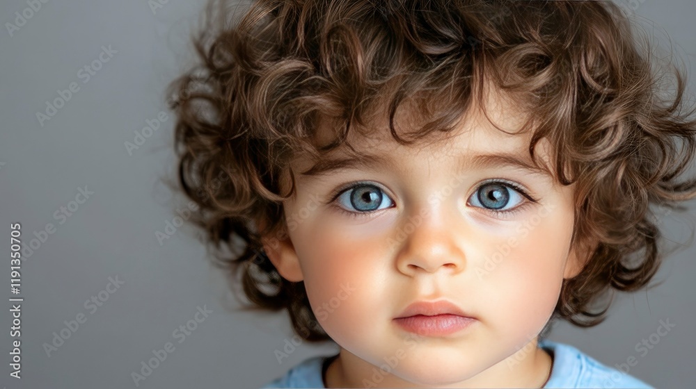 Portrait of a Toddler with Curly Brown Hair and Blue Eyes Portrait of a Toddler with Curly Brown Hair and Blue Eyes