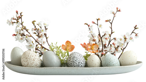 Easter eggs in flowers and grass transparent background photo