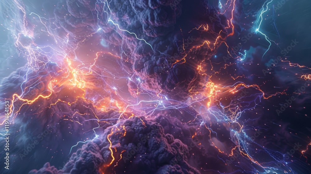 Abstract representation of neural connections glowing with full lightning effects, symbolizing advanced technology and brain-computer interface concept