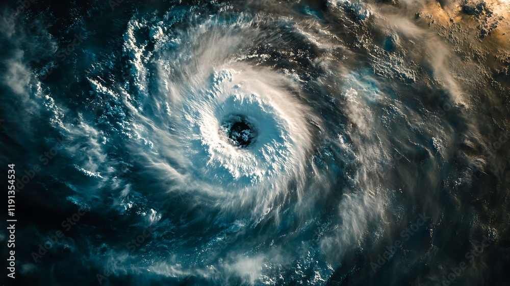 Top-down view of a powerful storm eye in the ocean Top-down view of a powerful storm eye in the ocean
