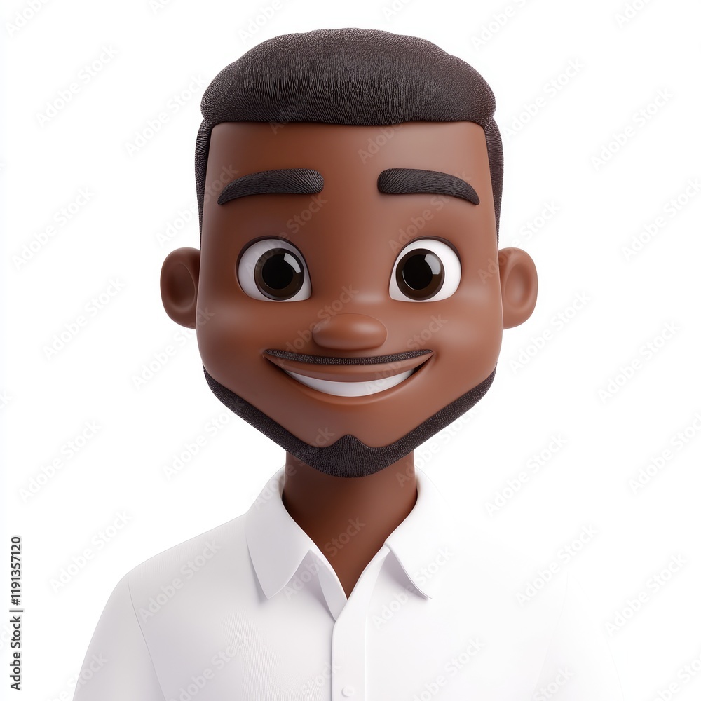 Memoji of an African American man with fade haircut smiling in formal shirt on a plain white background Memoji of an African American man with fade haircut smiling in formal shirt on a plain white background