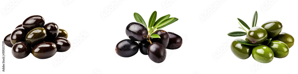 Delicious olives isolated on transparent background, Set of Delicious olives isolated on transparent background, Set of