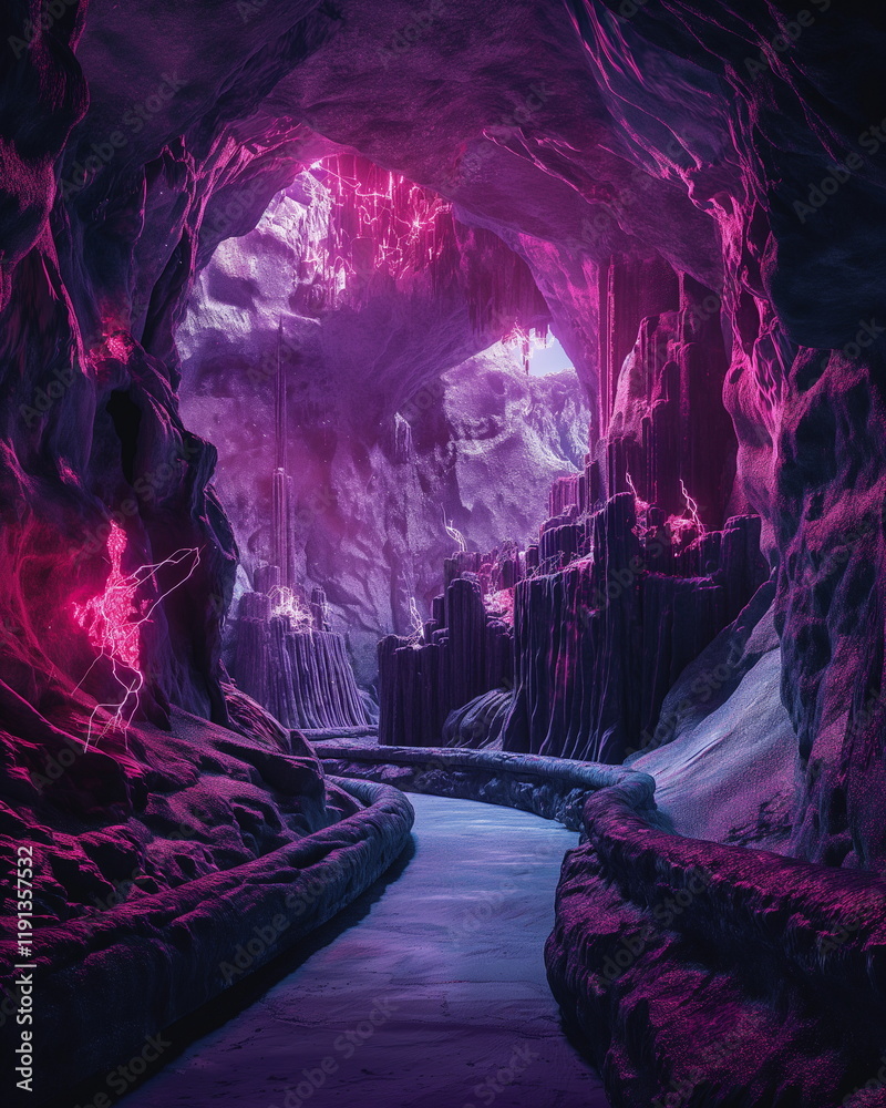 An underground city in lava caves the walls glow w_002 An underground city in lava caves the walls glow w_002