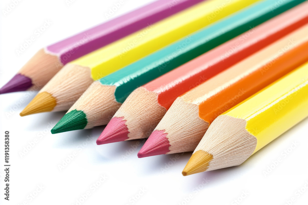 Close up of pencils of different colors. White background Close up of pencils of different colors. White background