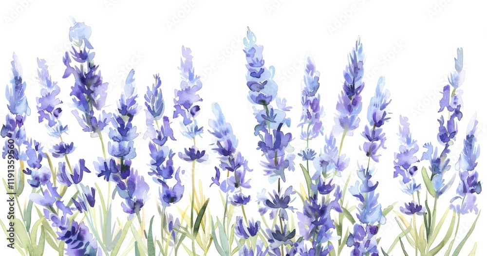 Obraz premium Lavender flower meadow watercolor illustration 