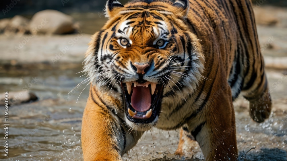 The majestic Bengal tiger, a powerful carnivore with striking stripes, prowls its enclosure at the zoo, a reminder of its wild nature The majestic Bengal tiger, a powerful carnivore with striking stripes, prowls its enclosure at the zoo, a reminder of its wild nature