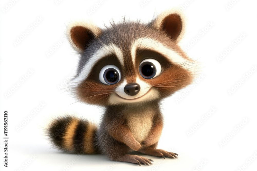 Happy cartoon raccoon with paws together, smiling on a bright white background Happy cartoon raccoon with paws together, smiling on a bright white background