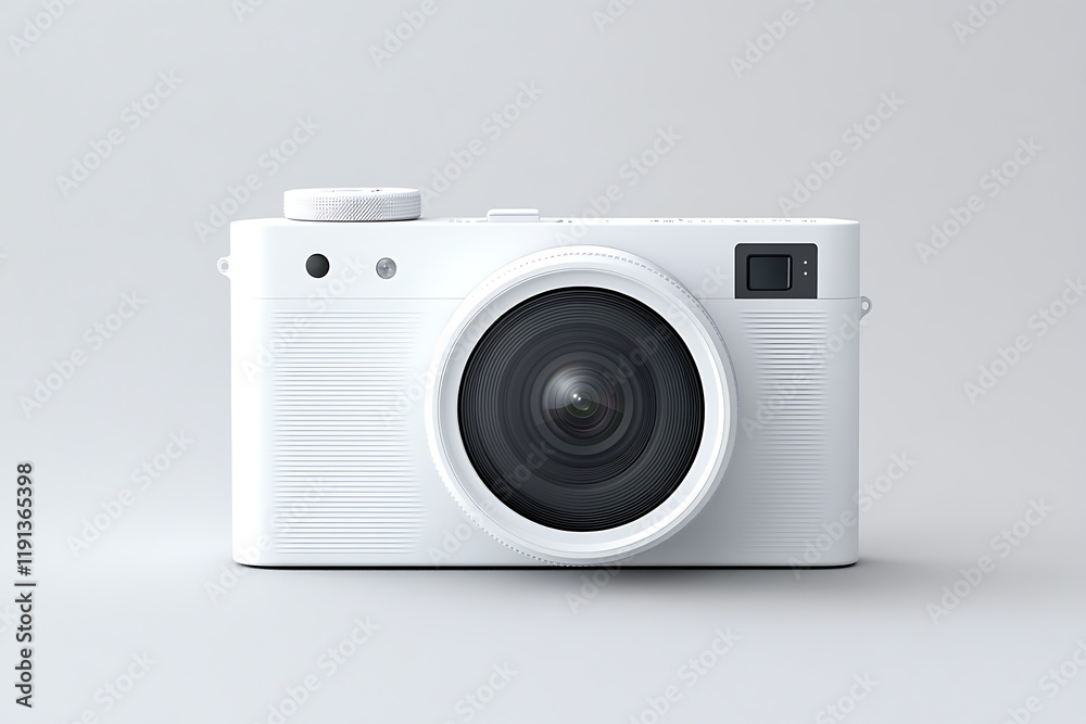 A detailed and modern illustration of a camera with no logos or branding, showcasing a sleek and minimalist design, rendered on a neutral background. A detailed and modern illustration of a camera with no logos or branding, showcasing a sleek and minimalist design, rendered on a neutral background.