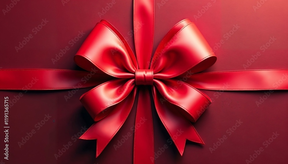 Elegant large red ribbon bow with smooth textures in festive digital art Elegant large red ribbon bow with smooth textures in festive digital art