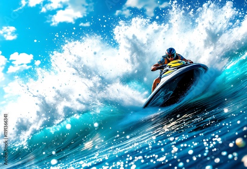 Man is riding a jet ski in the ocean