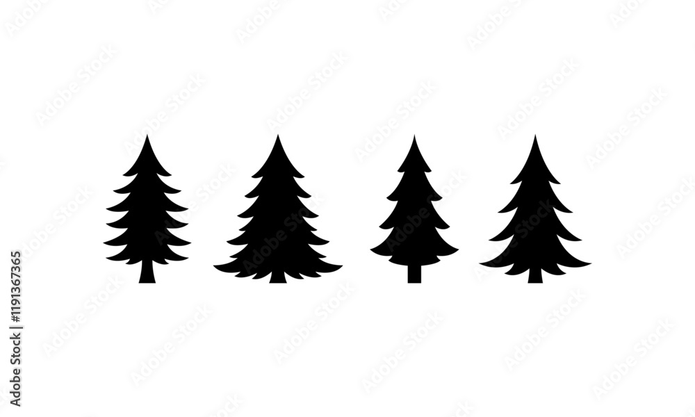 Obraz premium Christmas Tree silhouette set in black and white