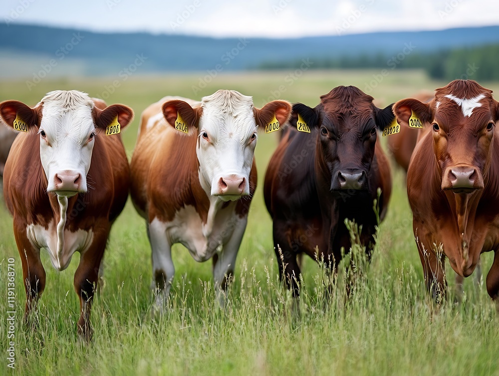 Dairy Cattle in Lush Green Pasture on Tranquil Farm Landscape : Generative AI Dairy Cattle in Lush Green Pasture on Tranquil Farm Landscape : Generative AI