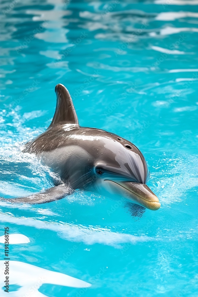 Obraz premium Dolphin Swimming Gracefully in Crystal Clear Turquoise Waters : Generative AI