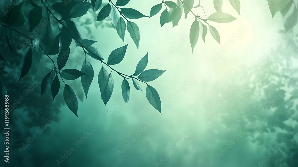 Serene Green Leaves in Misty Forest Ambiance Serene Green Leaves in Misty Forest Ambiance