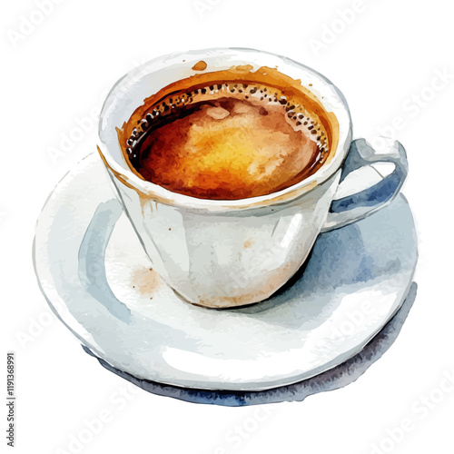 A watercolor vector of espresso, isolated on a white background. Espresso vector.
