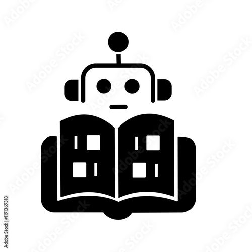 Machine Learning icon - Robot Reading Book - Vector line icon with editable stroke