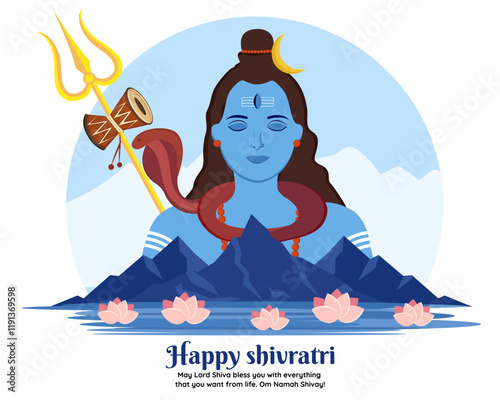 hindu festival maha shivratri with lord shiva himalaya mountains poster banner design