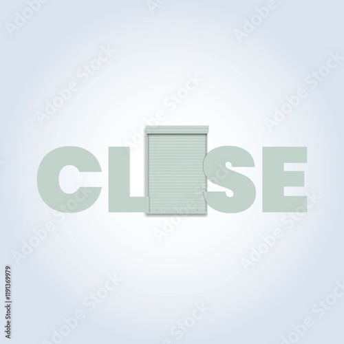 Close concept art, shutter close, blinds close isolated, silver background