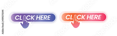 Click here button. Set of Click here button with Hand pointer. Web Banner With Pointer Icon. Vector illustration.