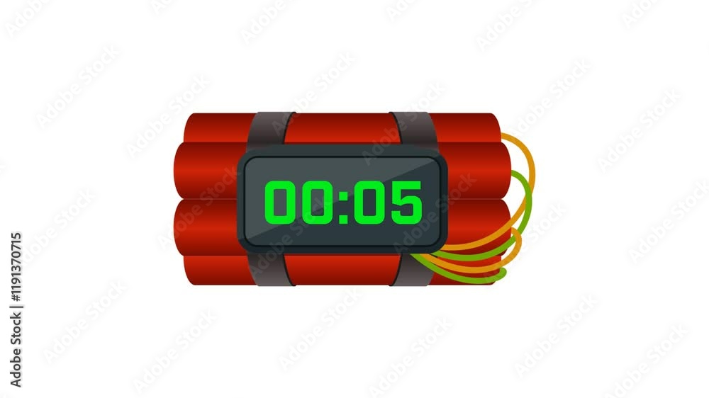 Bomb dynamite and countdown digital clock animation