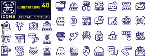 Vector icons authentication. retina scan, voice, face id. Solid vector icons