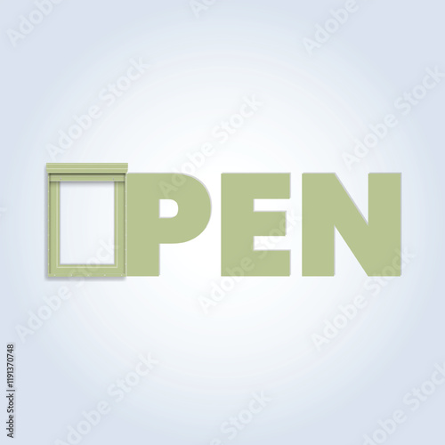 Open concept art, shutter open, blinds open isolated, silver background