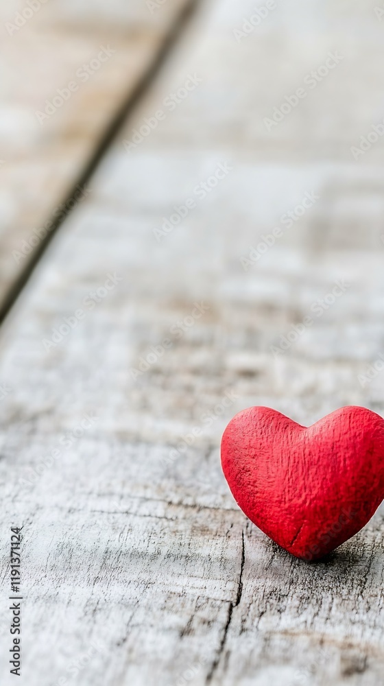 Fototapeta premium Minimalistic Red Heart on Rustic Wood Background with Negative Space : Generative AI
