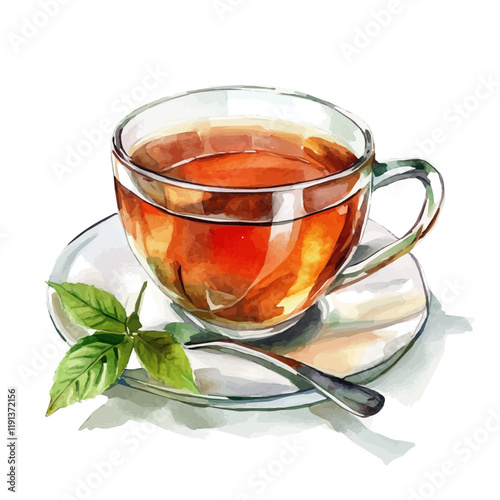 A watercolor illustration of English breakfast tea, isolated on a white background. English Breakfast Tea vector.
