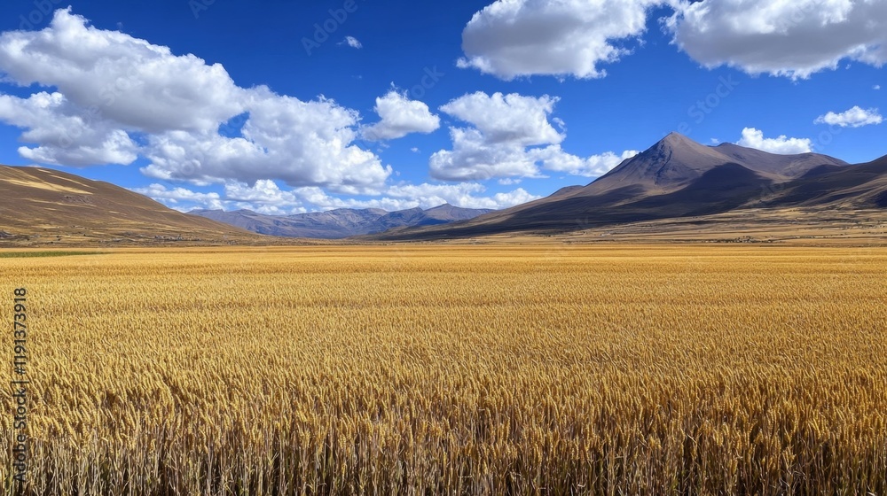 Golden Wheat Field Under Majestic Mountains Golden Wheat Field Under Majestic Mountains