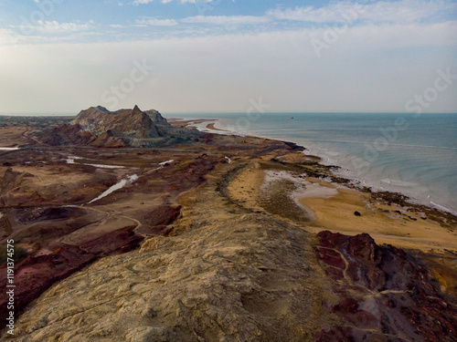 The beautiful landscape of the red rocky Hormoz Island in Iran photo