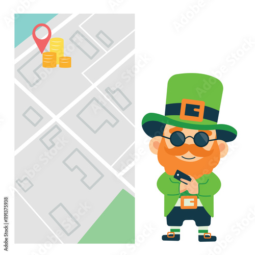 Leprechaun and Map, St. Patrick's Day Illustration
