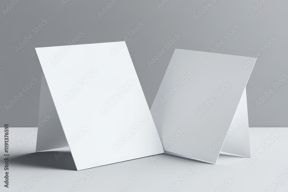 Blank tent cards on table, studio, mockup, design Blank tent cards on table, studio, mockup, design