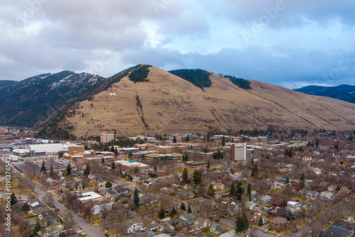 Aerial view of Missoula, Montana in December