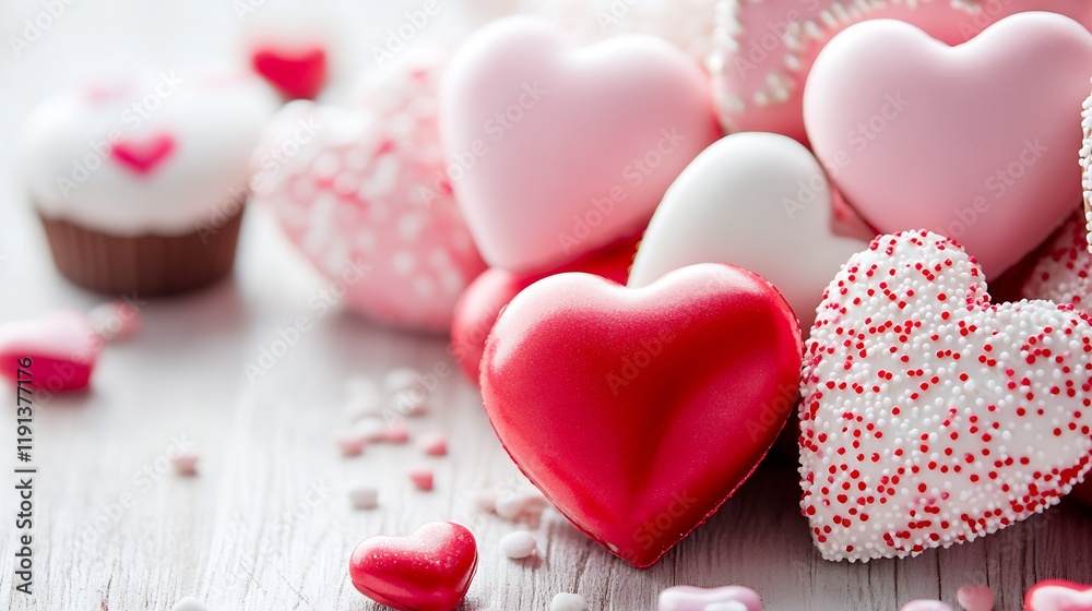 Fototapeta premium Assorted Romantic Heart Shaped Valentine Sweets for Festive Celebrations : Generative AI