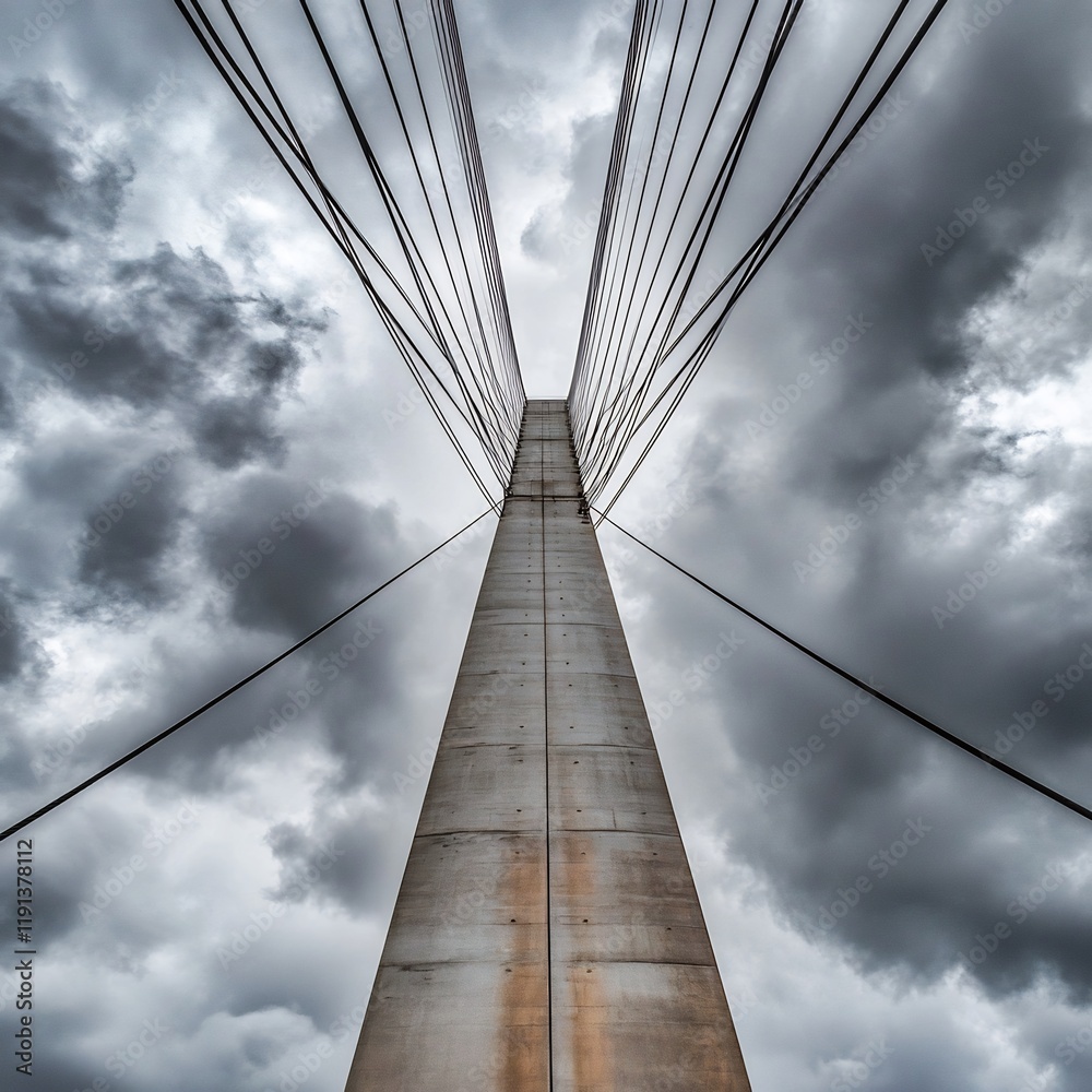 Fototapeta premium Bridge Pillar Against Cloudy Sky: A Low Angle View