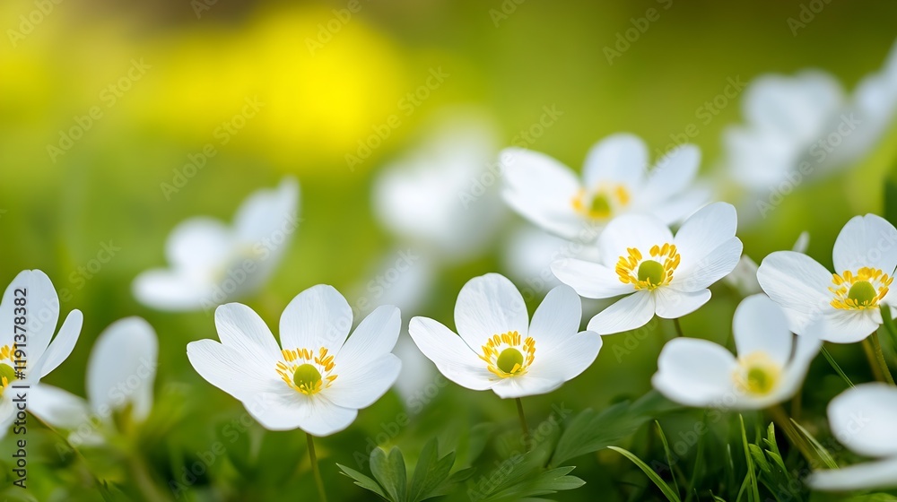 Delicate White Flowers in Bloom on a Green Spring Meadow : Generative AI Delicate White Flowers in Bloom on a Green Spring Meadow : Generative AI