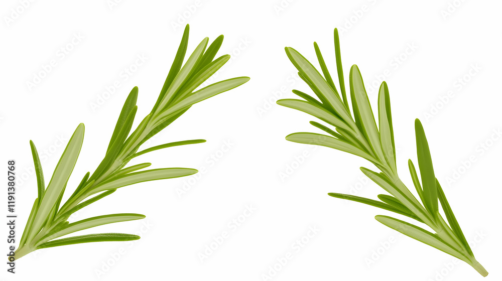 Fototapeta premium Fresh rosemary sprigs on white background; culinary herb; food photography; recipe ingredient; cooking