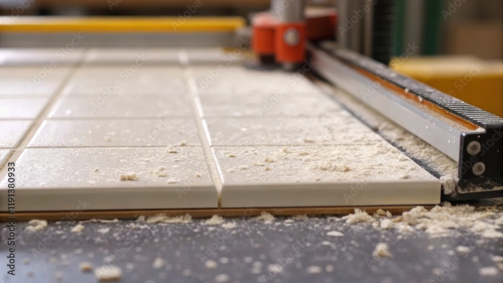 A closeup of a tile being removed after ting illustrating the precise separation and a dusting of tile crumbs on the ting board highlighting the cleanliness of the process. A closeup of a tile being removed after ting illustrating the precise separation and a dusting of tile crumbs on the ting board highlighting the cleanliness of the process.