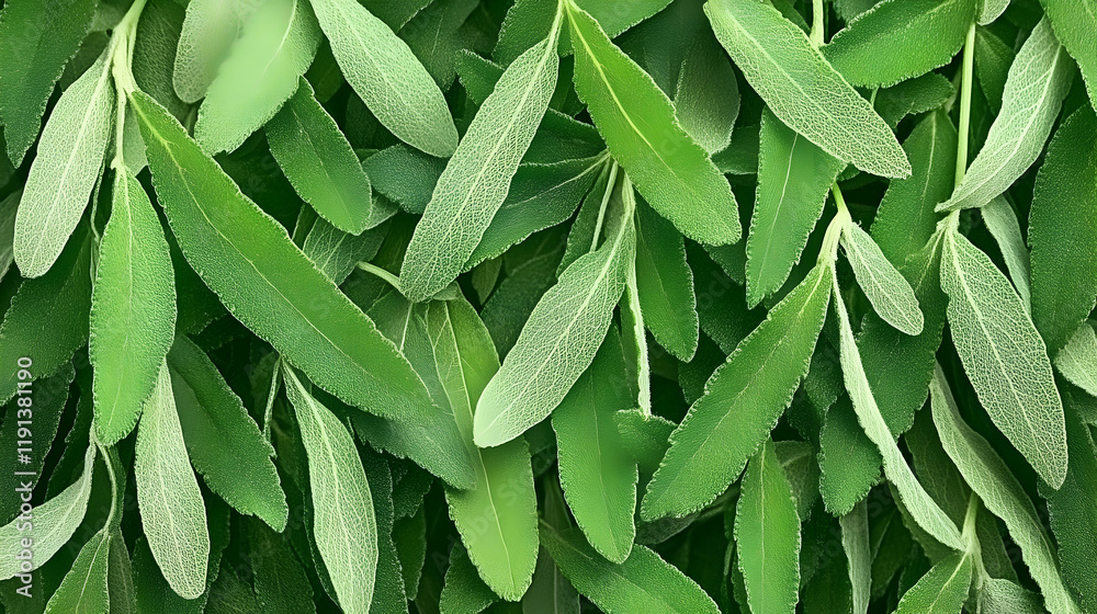 Fresh sage leaves, close-up view, culinary herb, green background, food texture, perfect for recipe websites Fresh sage leaves, close-up view, culinary herb, green background, food texture, perfect for recipe websites
