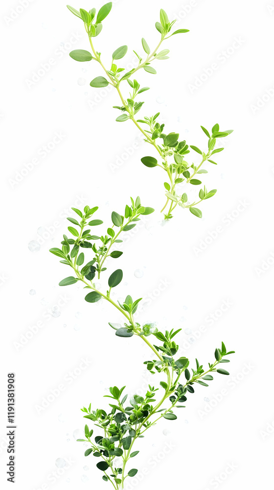 Fresh Thyme Sprigs Floating, White Background, Culinary Herb, Food Photography Fresh Thyme Sprigs Floating, White Background, Culinary Herb, Food Photography