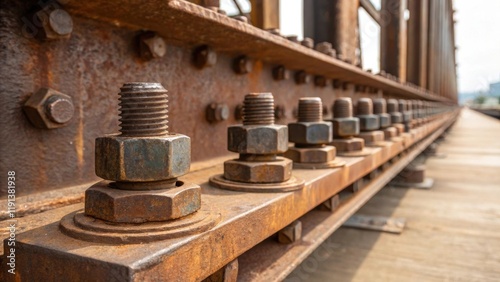 A closeup of giant bolts and nuts being tightened on a newly installed bridge support the texture of rust and grease illustrating the heavyduty requirements of structural integrity