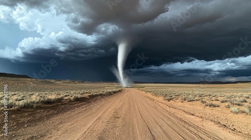 Dramatic Tornado over a Dusty Road photo