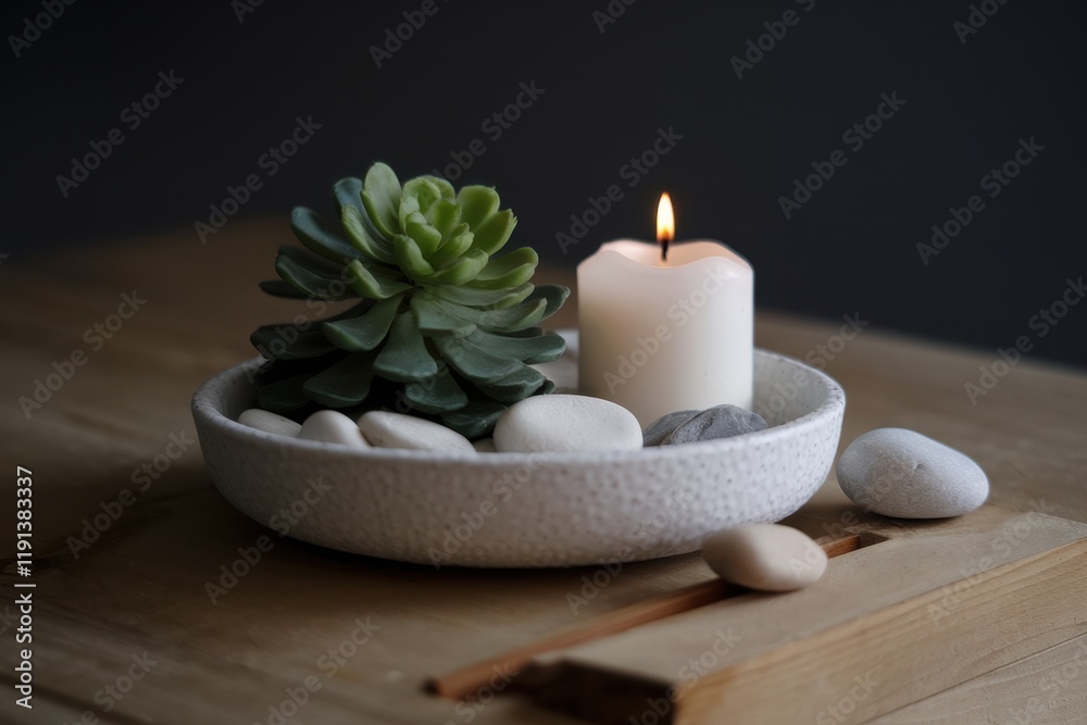 Serene Still Life with Candle Succulent and Stones Serene Still Life with Candle Succulent and Stones