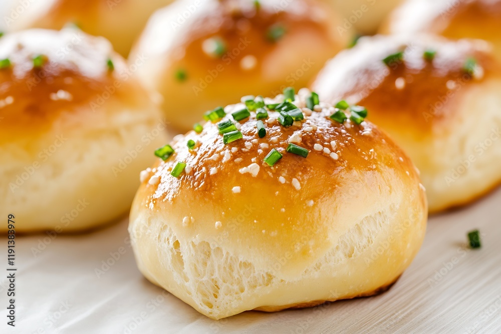 Freshly Baked Soft Dinner Rolls Topped with Chives on Rustic Wooden Background : Generative AI Freshly Baked Soft Dinner Rolls Topped with Chives on Rustic Wooden Background : Generative AI