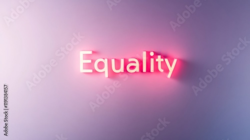 Equality Highlighted Concept with Glowing Neon Text on Pastel Background, Festival of Lights, United Nations Day for Womens Rights and International Peace, International Womens Day, Pride Month photo