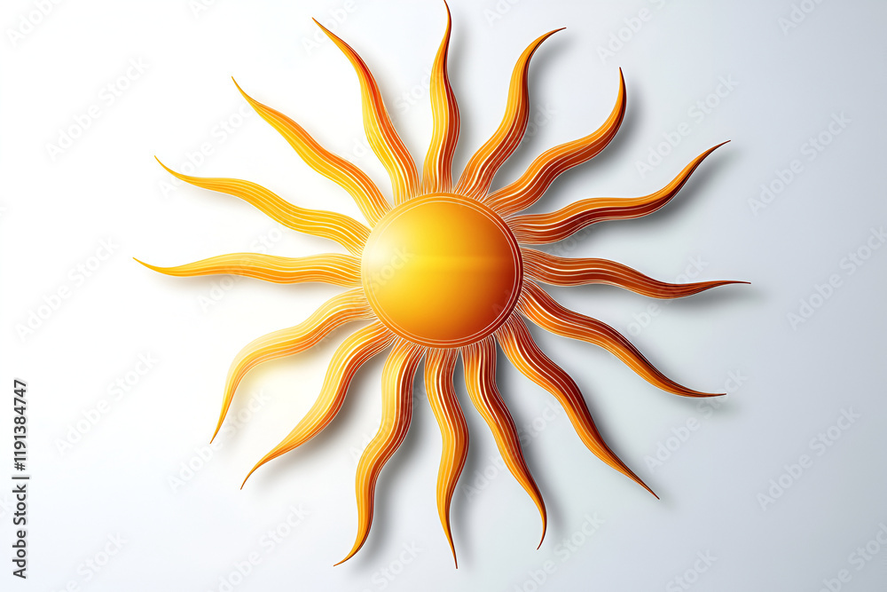 A detailed sun vector icon with long, sharp rays extending outward, set on a minimalistic white canvas. A detailed sun vector icon with long, sharp rays extending outward, set on a minimalistic white canvas.
