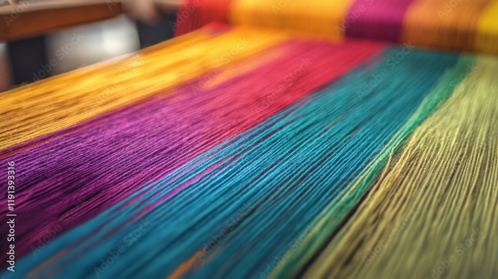 Fototapeta premium Vibrant Rainbow Threads on a Loom