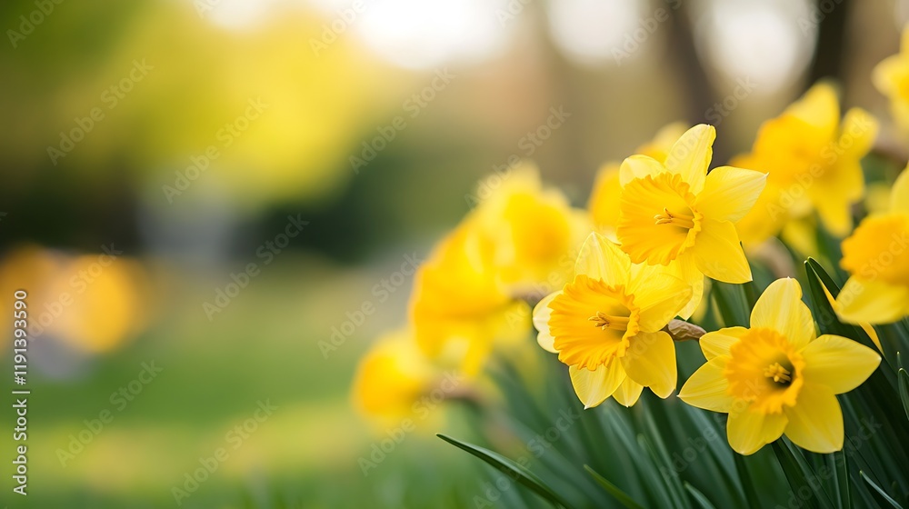 Vibrant Yellow Daffodils in a Sunlit Springtime Garden Scene : Generative AI Vibrant Yellow Daffodils in a Sunlit Springtime Garden Scene : Generative AI