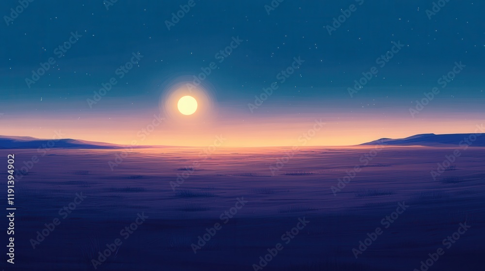 Fototapeta premium Serene Sunset Over a Vast Purple Plainscape