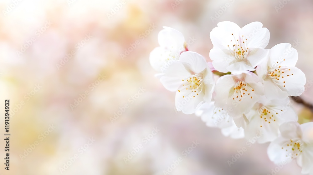Fototapeta premium Delicate White Cherry Blossoms in Full Bloom with Dreamy Pastel Background : Generative AI